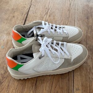 P448 Mason Sneaker White Beige Leather flor orange and green